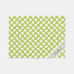 Monogram Lime Green White Trendy Polka Dot Pattern Fleece Blanket at Zazzle