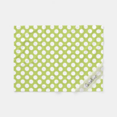 Monogram Lime Green White Trendy Polka Dot Pattern Fleece Blanket