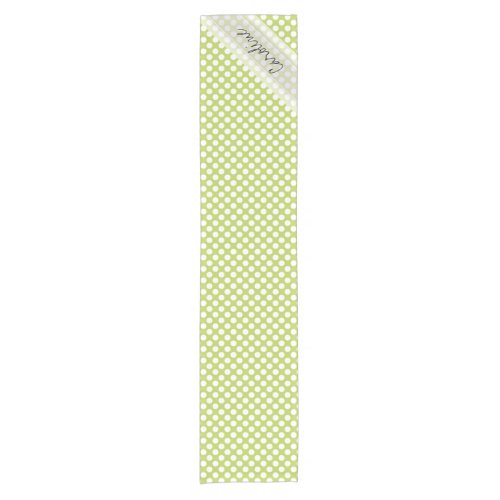 Monogram Lime Green White Trendy Polka Dot Pattern Short Table Runner