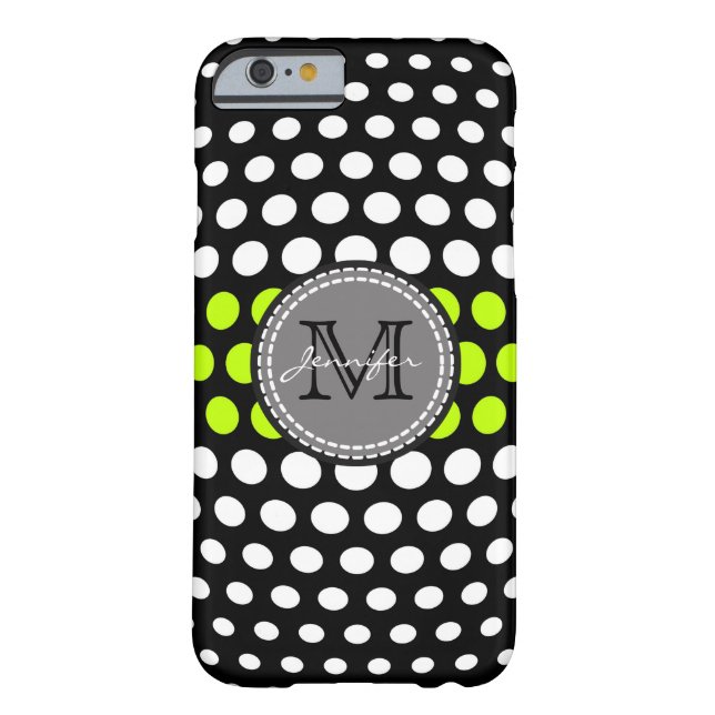 Monogram Lime & White Polka Dots Pattern Case-Mate iPhone Case (Back)