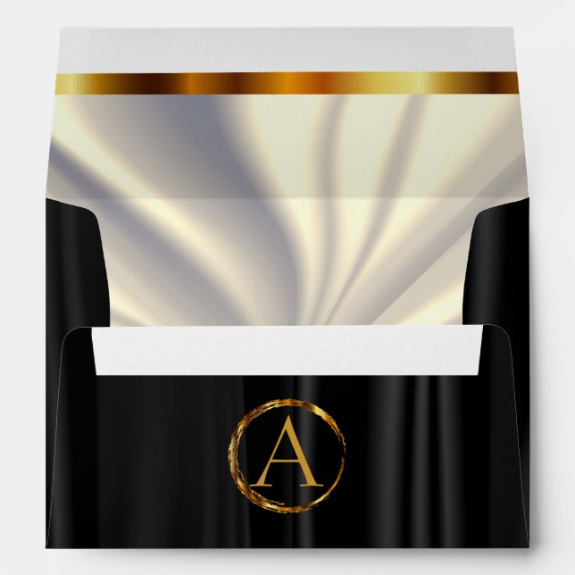 Monogram - Lined Off White Satin & Black Satin Envelope (Back (Bottom))