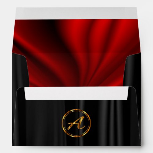 Monogram _ Lined Red Satin  Black Satin Envelope