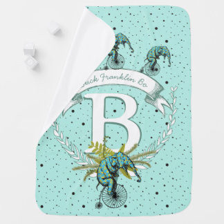 Monogram Little Boy Blue Elephant Baby Boy Stroller Blanket