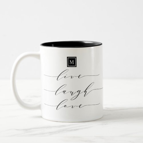 Monogram Live Laugh Love Inspirational Quote Two_Tone Coffee Mug