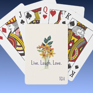 Monogram, Live Laugh Love, Paper Quilled Flowers Poker Cards