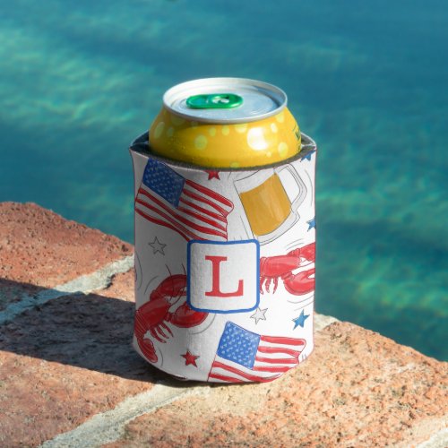 Monogram Lobster Beer Flag Star Can Cooler