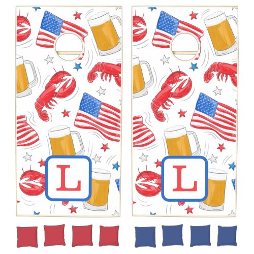 Monogram Lobster Beer Flag Star Cornhole Set