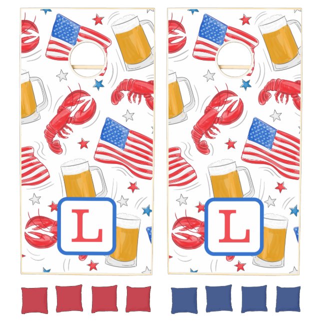 Monogram Lobster Beer Flag Star Cornhole Set (Set)