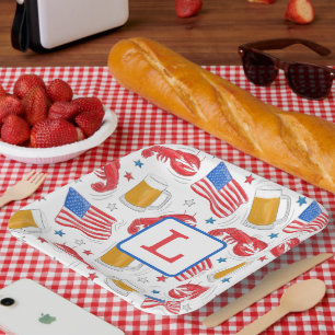 Monogram Lobster Beer Flag Star Paper Plates