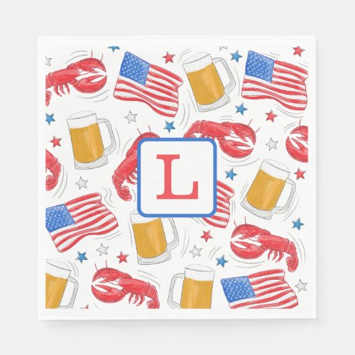 Monogram Lobster Beer Flag Star Paper Plates Napkins