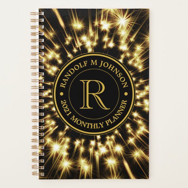Monogram Logo 2021 Shooting Stars Gold Black Planner (Front)