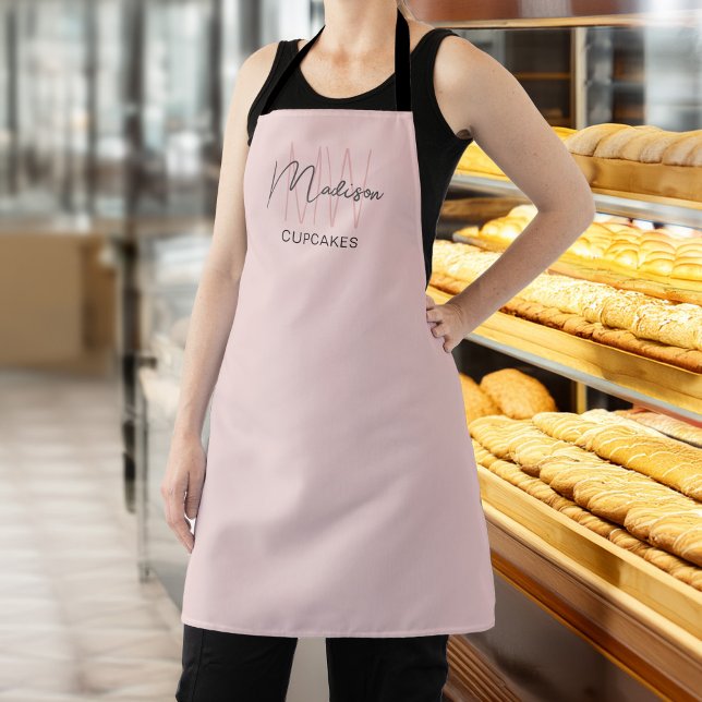 Monogram Logo Bakery Pink Apron (Monogram Logo Bakery Pink Apron)