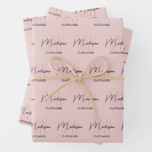 Monogram Logo Bakery Pink Wrapping Paper Sheets
