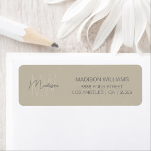 Monogram Logo Beige Modern Minimal Return Address Label