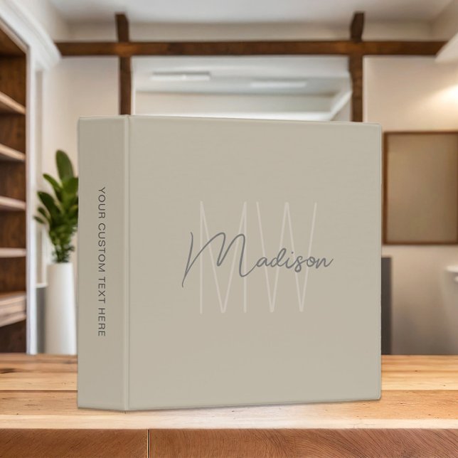 Monogram Logo Beige Modern Minimalist 3 Ring Binder (Monogram Logo Beige Modern Minimalist 3 Ring Binder)