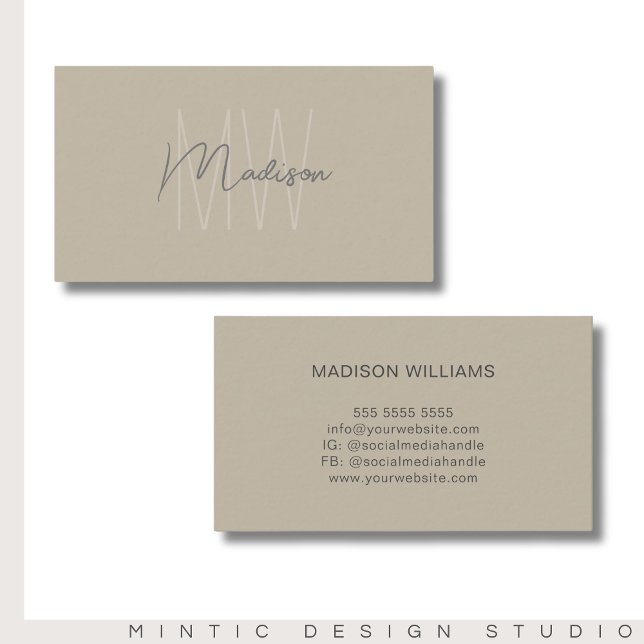Monogram Logo Beige Modern Minimalist Business Card (Monogram Logo Beige Modern Minimalist Business Card)