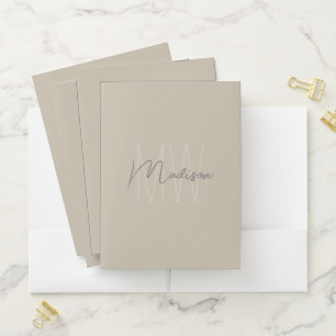 Monogram Logo Beige Modern Minimalist Pocket Folder