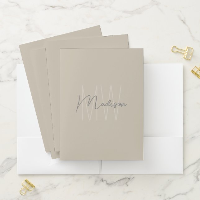 Monogram Logo Beige Modern Minimalist Pocket Folder (In Situ)