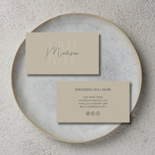 Monogram Logo Beige Modern Social Media Icons Business Card