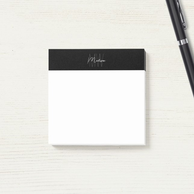 Monogram Logo Black and White Modern Minimalist Post-it Notes (Monogram Logo Black and White Modern Minimalist Post-it Notes)