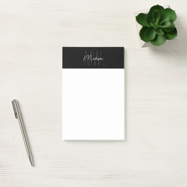 Monogram Logo Black and White Modern Minimalist Post-it Notes (Office)