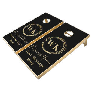 Monogram Logo Black Gold Branded Business Cornhole Set