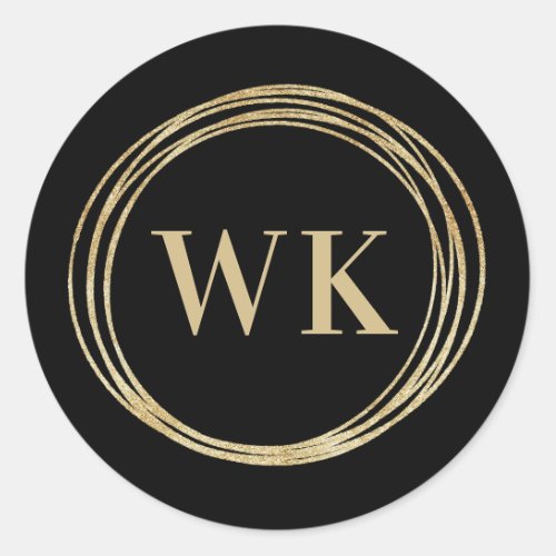 Monogram Logo Black Gold Business Classic Round Sticker