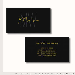 Monogram Logo Black Gold Modern Minimalist Business Card