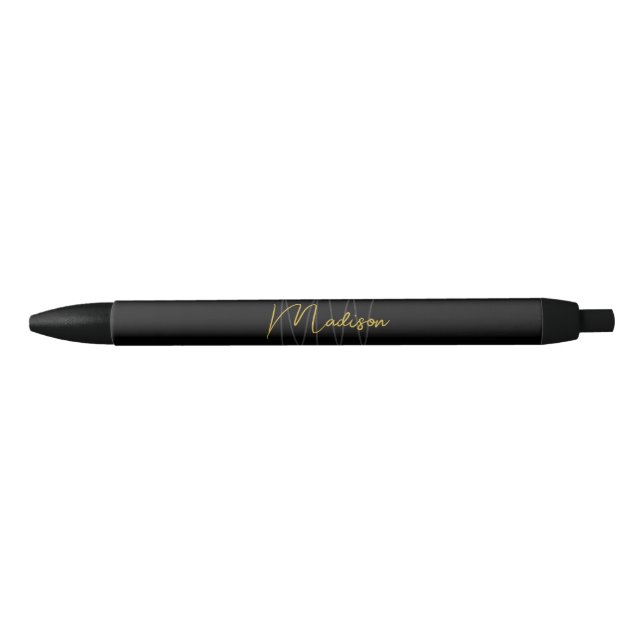 Monogram Logo Black Gold Modern Minimalist Pen (Front)