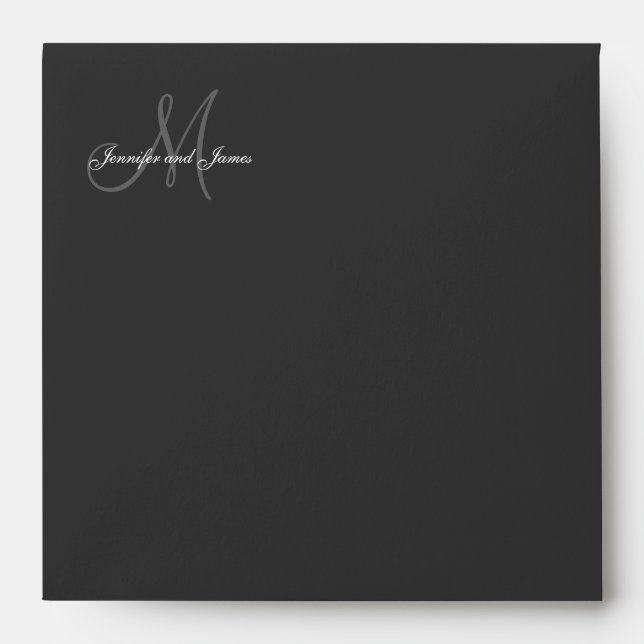 Monogram Logo Black Wedding Invitation Envelope (Front)