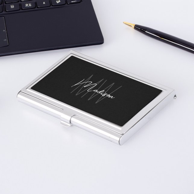 Monogram Logo Black White Modern Minimalist Business Card Case (Monogram Logo Black White Modern Minimalist Business Card Case)