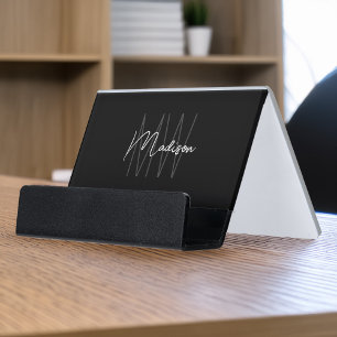 Monogram Logo Black White Modern Minimalist Desk Business Card Holder