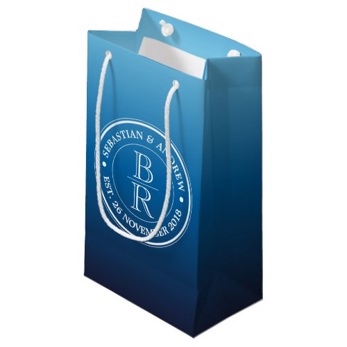 Monogram Logo Blue Ombre Gay Wedding Anniversary Small Gift Bag
