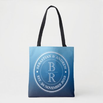 Monogram Logo Blue Ombre Gay Wedding Anniversary Tote Bag by BCMonogramMe at Zazzle