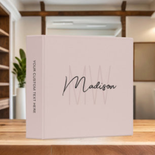 Monogram Logo Blush Pink Modern Minimalist 3 Ring Binder