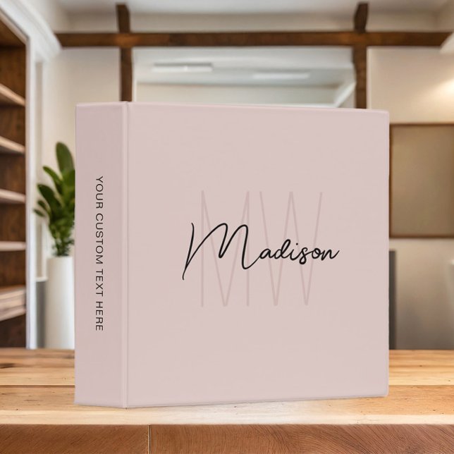 Monogram Logo Blush Pink Modern Minimalist 3 Ring Binder (Monogram Logo Blush Pink Modern Minimalist 3 Ring Binder)