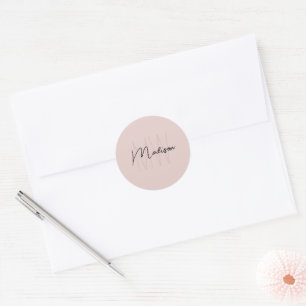 Monogram Logo Blush Pink Modern Minimalist Classic Round Sticker