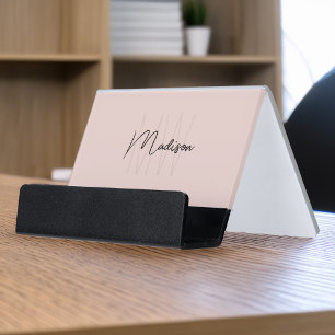 Monogram Logo Blush Pink Modern Minimalist Desk Business Card Holder
