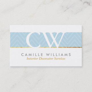 MONOGRAM LOGO bold chevron pattern baby blue Business Card
