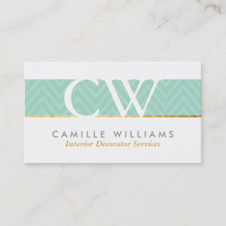 MONOGRAM LOGO bold chevron pattern mint green Business Card