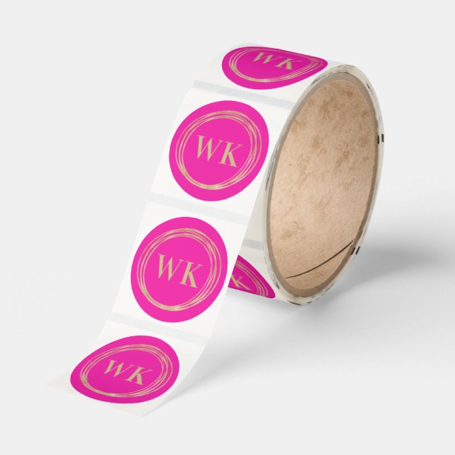 Monogram Logo Business Pink Gold Classic Round Sticker (Roll)