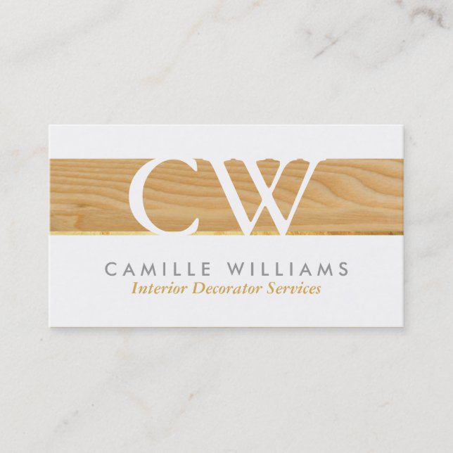 MONOGRAM LOGO cool rustic wood grain look gray Business Card (Front)