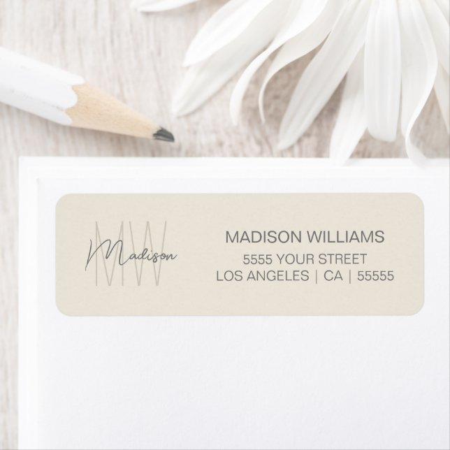 Monogram Logo Cream Modern Return Address Label (Insitu)