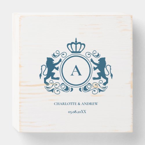 Monogram logo crest lion wedding  wooden box sign