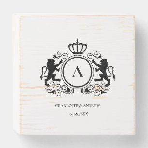 Monogram logo, crest, lion wooden box sign