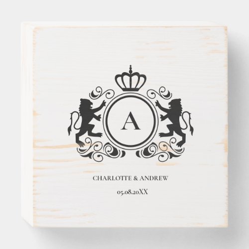 Monogram logo crest lion wooden box sign