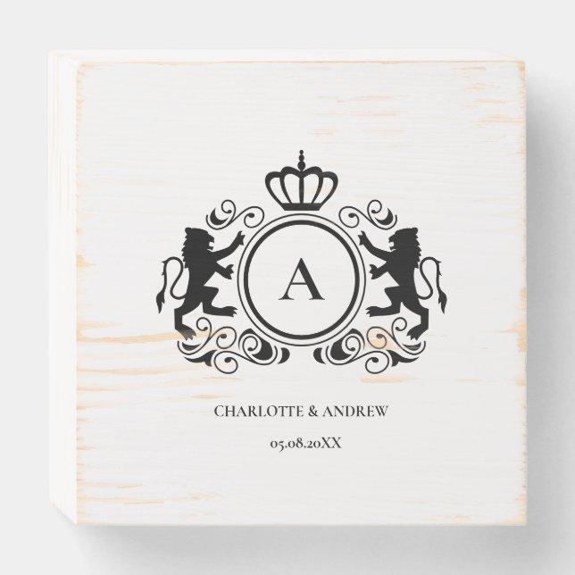 Monogram logo, crest, lion wooden box sign (Front Horizontal)