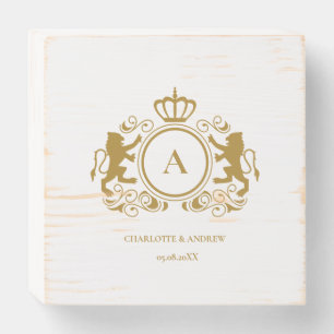 Monogram logo, crest, lion wooden box sign
