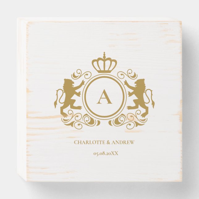 Monogram logo, crest, lion wooden box sign (Front Horizontal)