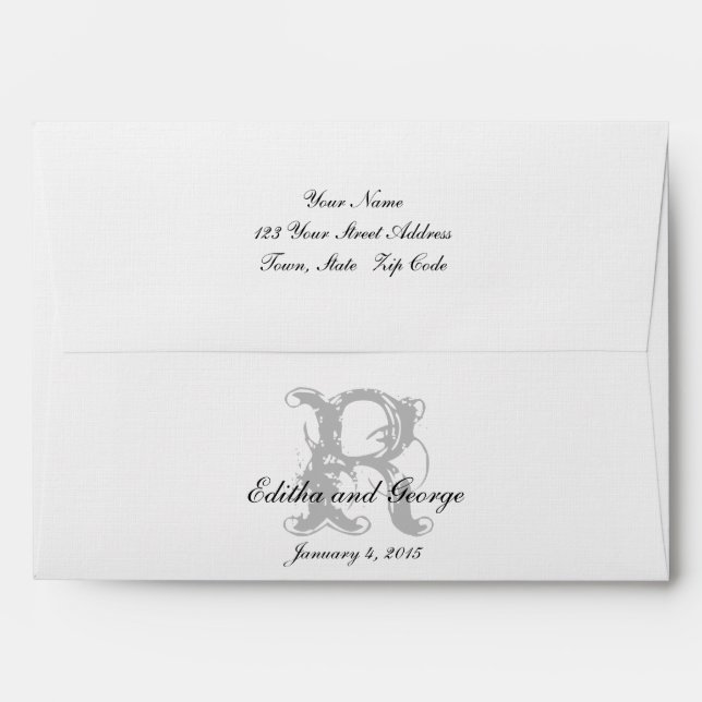 Monogram Logo Gray Initial Wedding Invitation Envelope (Back (Top Flap))